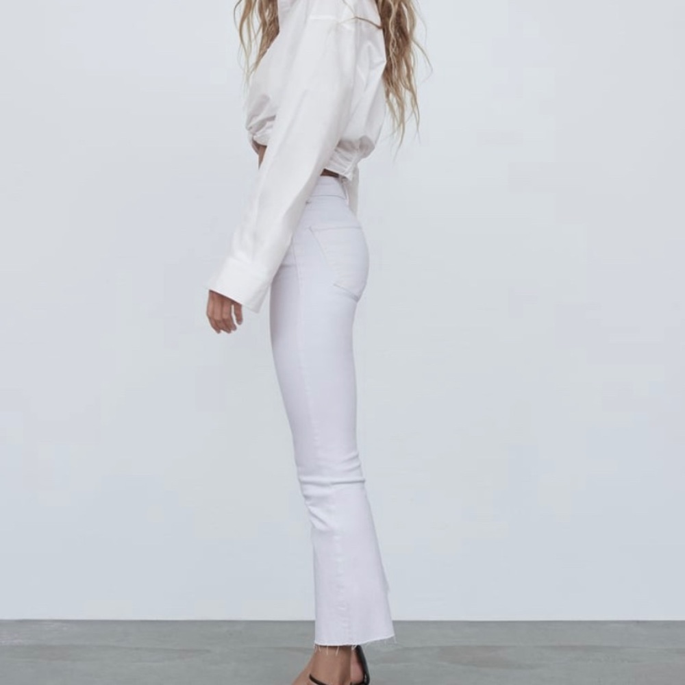 Zara white flare cropped jeans